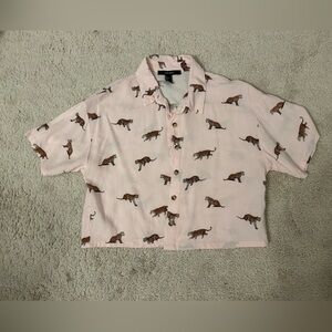 Forever 21 Cropped Light Pink Tiger Button Down Shirt